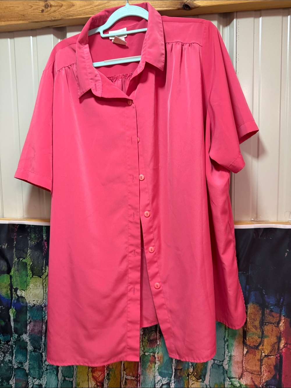 Roaman's Vibrant Pink Short-Sleeve Button-Down Shirt
